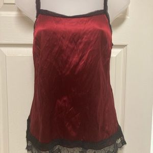 La perla silk burgundy lace trim tank